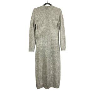 Tahari Cable Knit Cotton Blend Sweater Dress Midi Length Lite Gray Womens SZ L